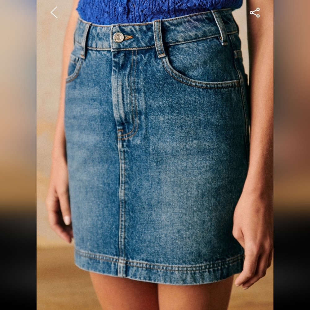 Sezane Maeva Classic Blue Mini Jean Skirt